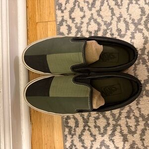 Vans Men's Olive and Black Slip-On Sneakers